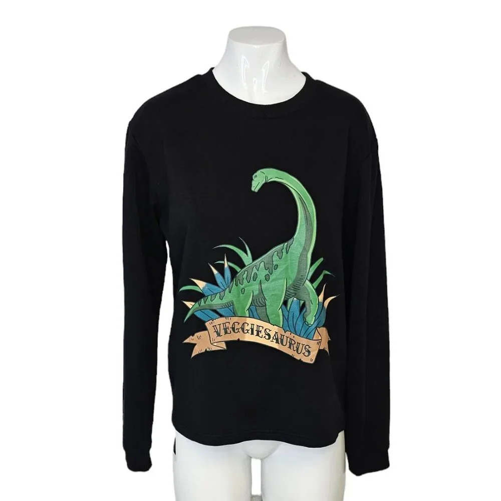 Dangerfield Veggiesaurus Sweatshirt Size US 4  AUS 8 Black Long Sleeve